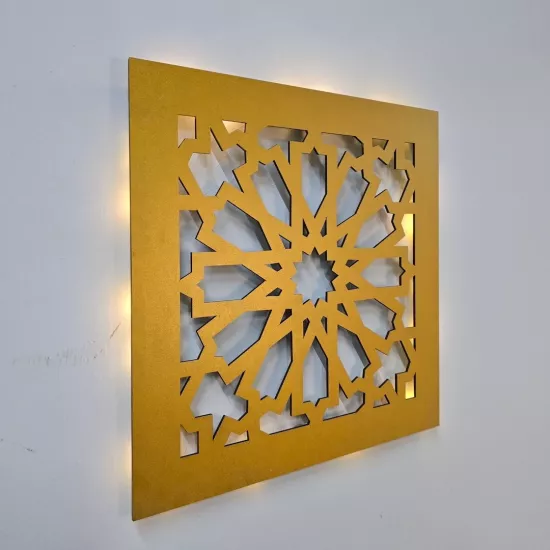 Led Işıklı Motif Tablo 1 - 30x30cm Gold