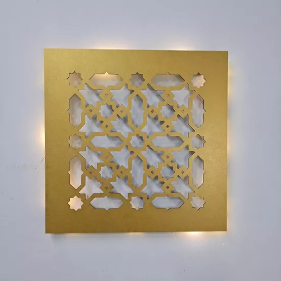 Led Işıklı Motif Tablo 2 - 30x30cm Gold