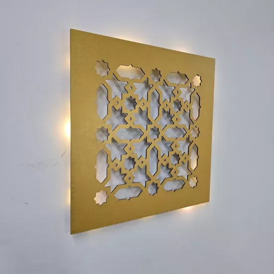 Led Işıklı Motif Tablo 2 - 30x30cm Gold