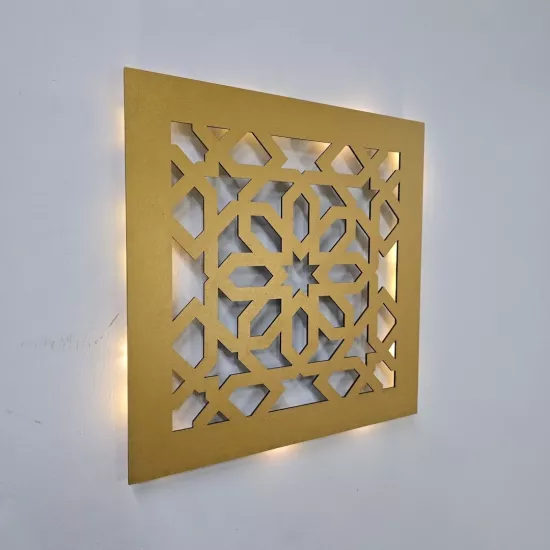 Led Işıklı Motif Tablo 3 - 30x30cm Gold
