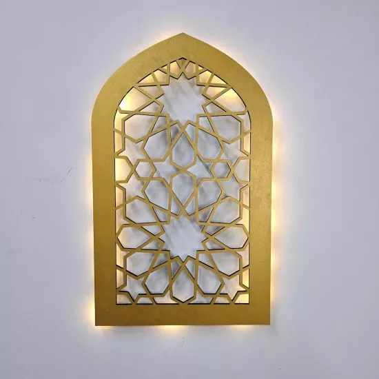 Led Işıklı Oval Motif Tablo - 40x25cm Gold