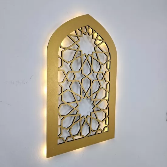 Led Işıklı Oval Motif Tablo - 40x25cm Gold