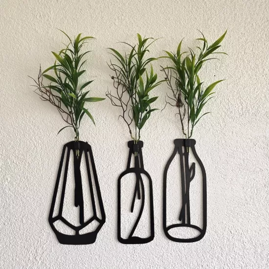 Yeşil Bitki Çiçekli Dekoratif Tablo 3 lü Set