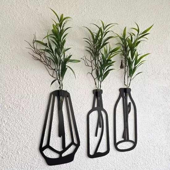 Yeşil Bitki Çiçekli Dekoratif Tablo 3 lü Set