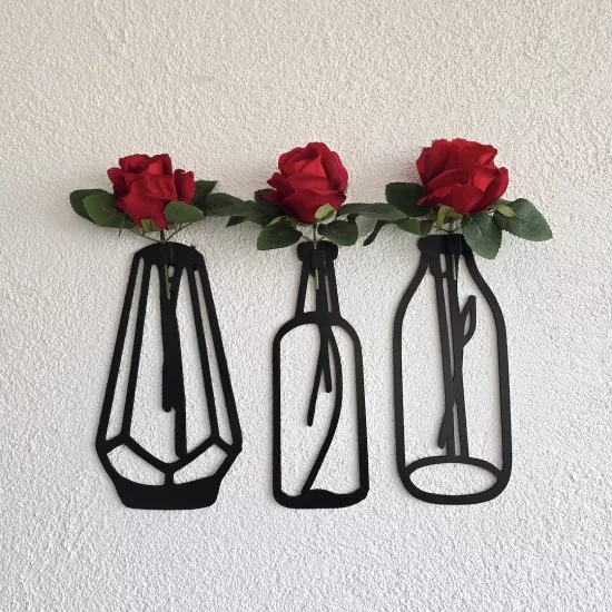 Kırmızı Gül Çiçekli Dekoratif Tablo 3 lü Set 