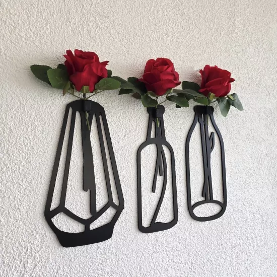 Kırmızı Gül Çiçekli Dekoratif Tablo 3 lü Set 