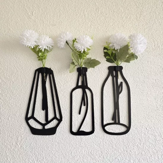 Beyaz Kasımpatı Çiçekli Dekoratif Tablo 3 lü Set