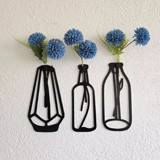 Mavi Kasımpatı Çiçekli Dekoratif Tablo 3 lü Set