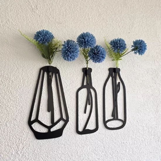 Mavi Kasımpatı Çiçekli Dekoratif Tablo 3 lü Set