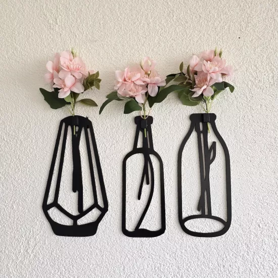 Pembe Yasemin Çiçekli Dekoratif Tablo 3 lü Set