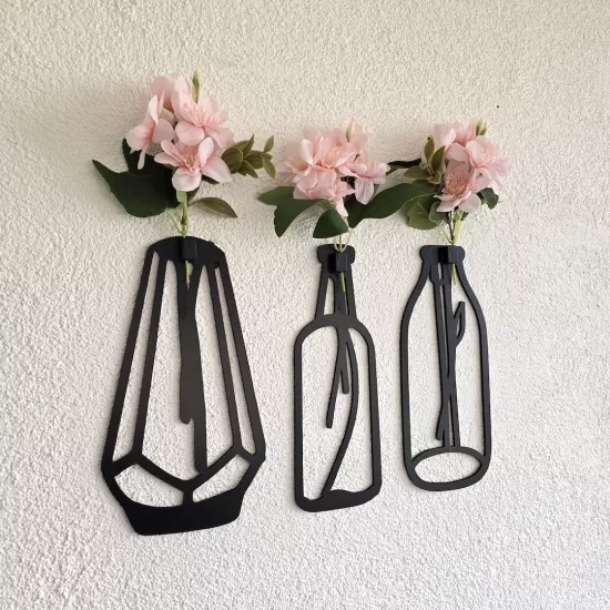 Pembe Yasemin Çiçekli Dekoratif Tablo 3 lü Set