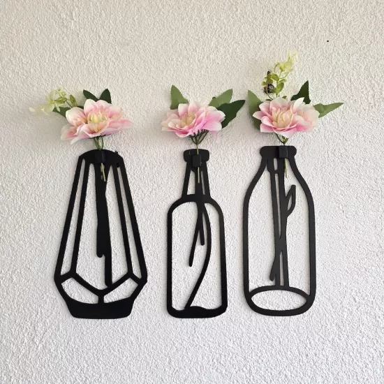 Pembe Manolya Çiçekli Dekoratif Tablo 3 lü Set