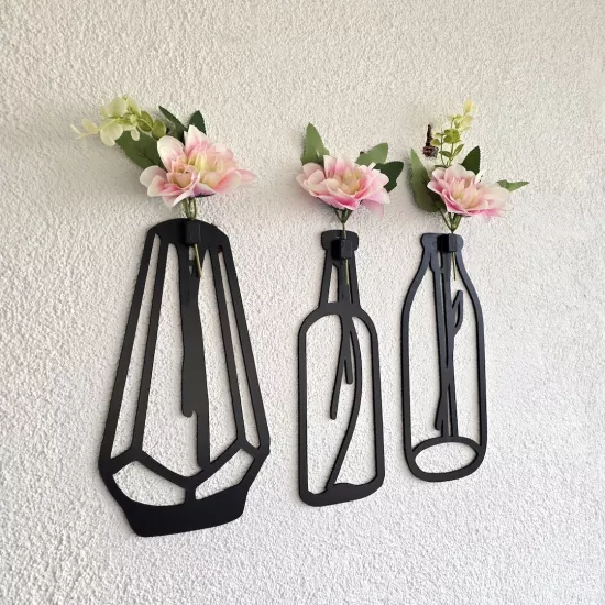 Pembe Manolya Çiçekli Dekoratif Tablo 3 lü Set