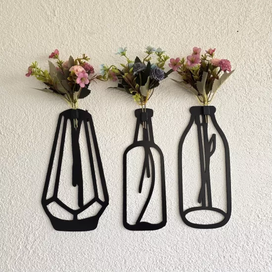 Karanfil Çiçekli Dekoratif Tablo 3 lü Set - Siyah