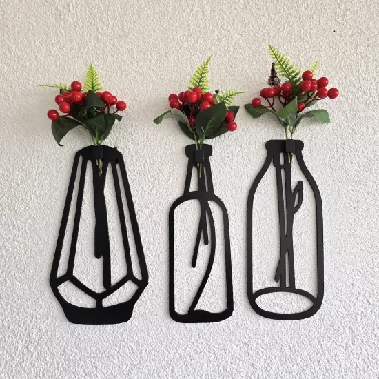 Kırmızı Kokina Çiçekli Dekoratif Tablo 3 lü Set