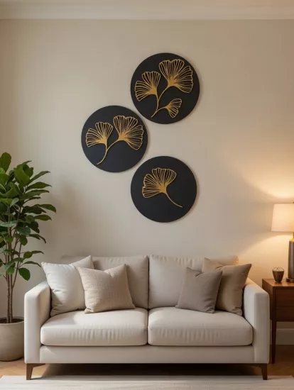 Üç Parçalı Yelpaze Motifli Duvar Dekoru 40cm