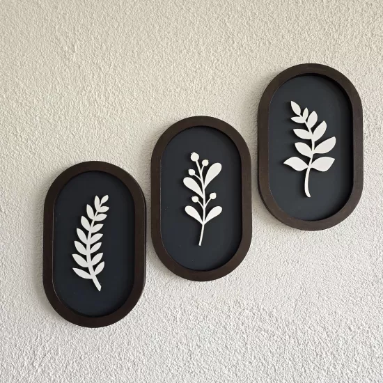 Üç Parçalı Çiçek Motifli Duvar Dekoru 25x15cm