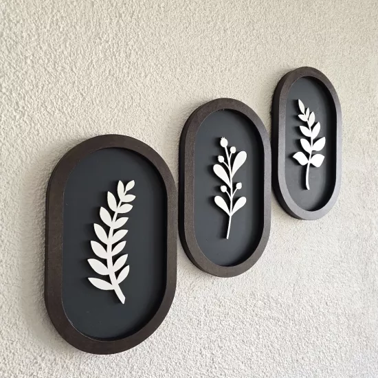 Üç Parçalı Çiçek Motifli Duvar Dekoru 25x15cm