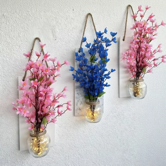 Led Işıklı, Pembe ve Mavi Sakura Duvar Dekoru ÜÇLÜ