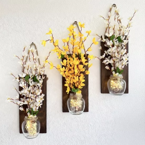 Led Işıklı, Beyaz ve Sarı Sakura Duvar Dekoru ÜÇLÜ