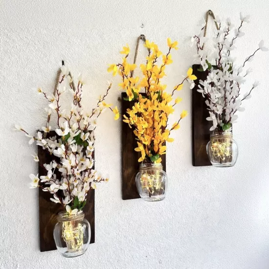 Led Işıklı, Beyaz ve Sarı Sakura Duvar Dekoru ÜÇLÜ