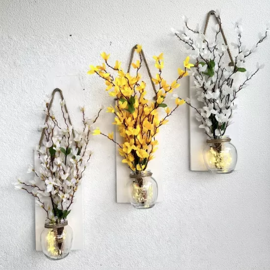 Led Işıklı, Beyaz ve Sarı Sakura Duvar Dekoru ÜÇLÜ