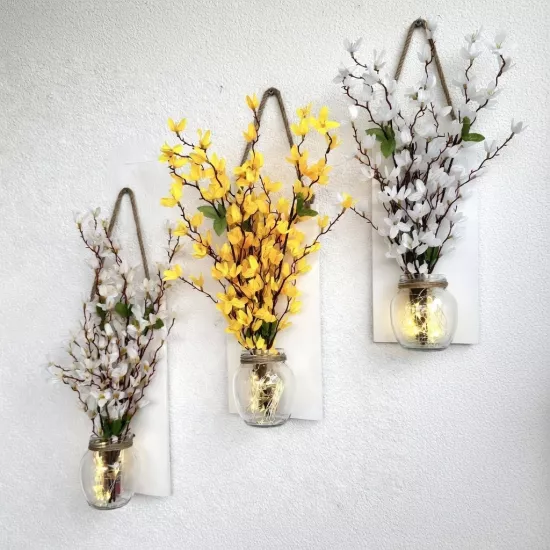 Led Işıklı, Beyaz ve Sarı Sakura Duvar Dekoru ÜÇLÜ