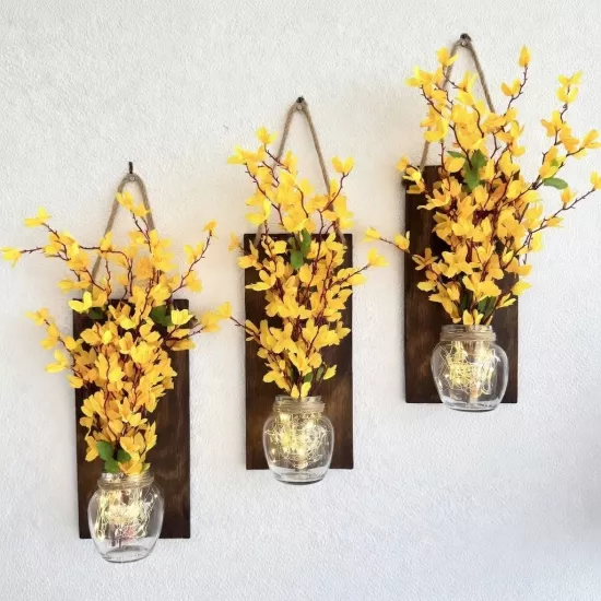 Led Işıklı, Sarı Sakura Duvar Dekoru ÜÇLÜ