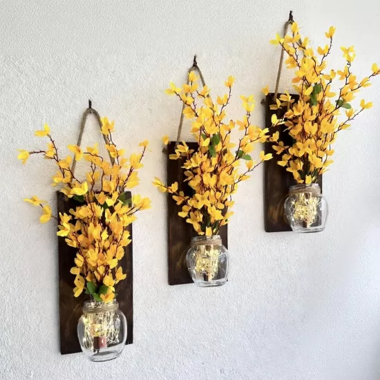 Led Işıklı, Sarı Sakura Duvar Dekoru ÜÇLÜ