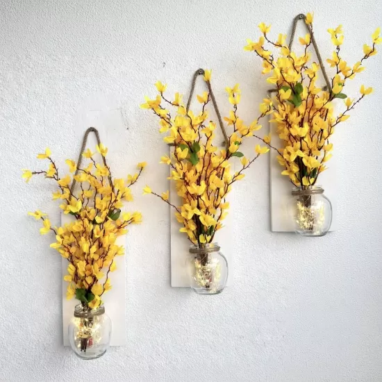 Led Işıklı, Sarı Sakura Duvar Dekoru ÜÇLÜ