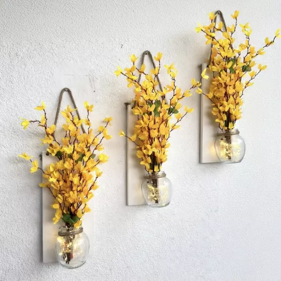 Led Işıklı, Sarı Sakura Duvar Dekoru ÜÇLÜ