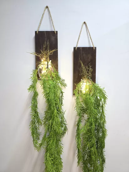 Led Işıklı, Yeşil Sarkan Çiçekli Duvar Dekoru