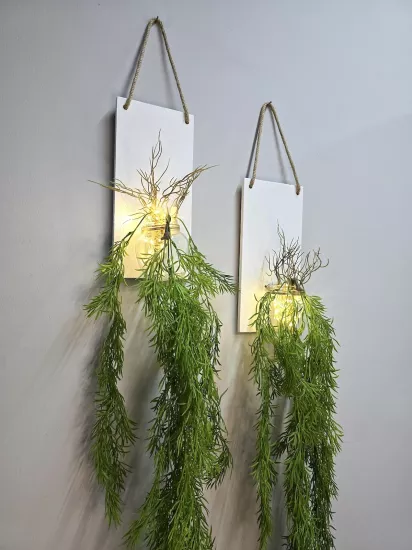 Led Işıklı, Yeşil Sarkan Çiçekli Duvar Dekoru