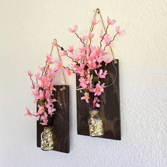 Pembe Sakura Çiçekli ve Led Işıklı Duvar Dekoru
