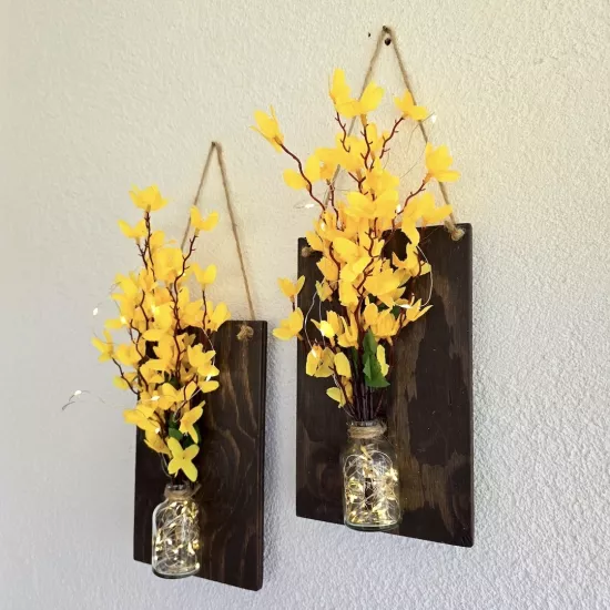 Sarı Sakura Çiçekli ve Led Işıklı Duvar Dekoru