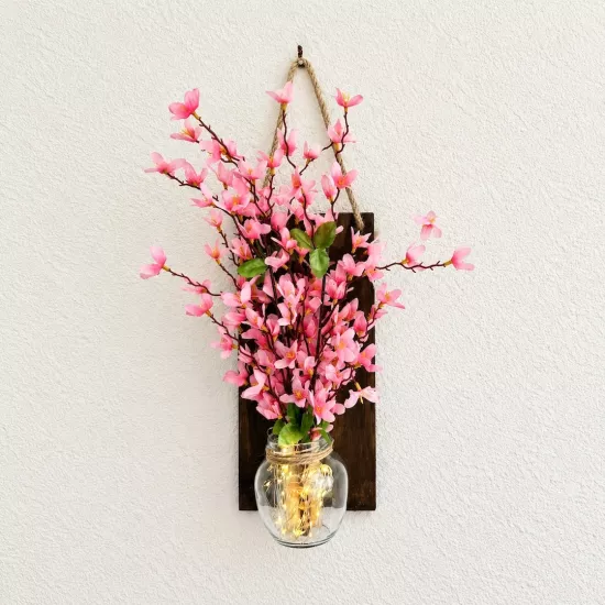 Led Işıklı, Pembe Sakura Çiçekli Duvar Dekoru