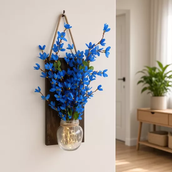 Led Işıklı, Mavi Sakura Çiçekli Duvar Dekoru 