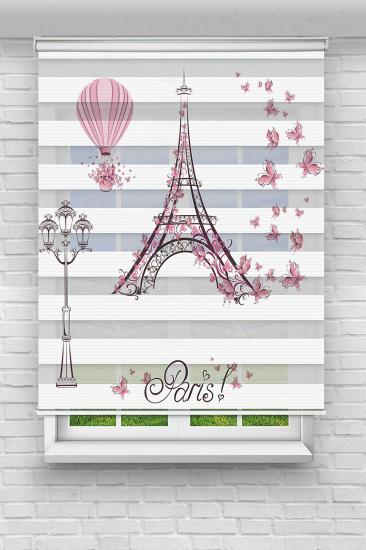 Pembe Paris Mutfak Ve Oturma Odası Stor Modeli - Basklı Zebra Stor Perde