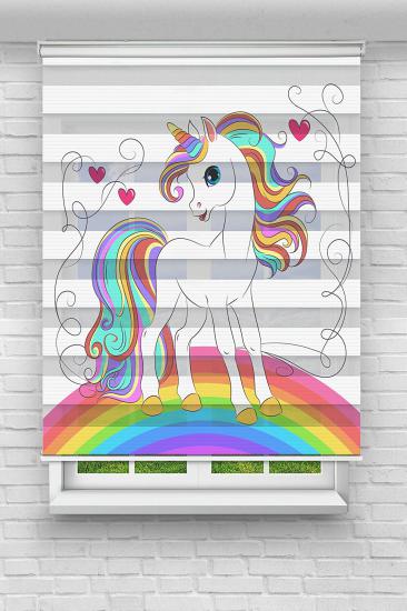 Gökkuşak ve Unicorn Çocuk ve Bebek Odası Baskılı Zebra Stor Perde