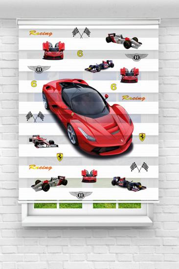 Ferrari Arabaları Çocuk ve Bebek Odası Baskılı Zebra Stor Perde