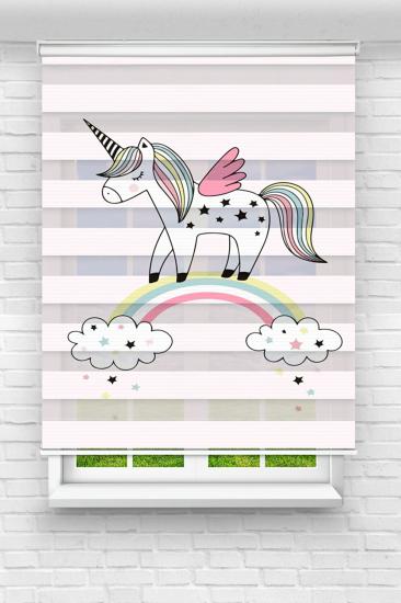 Gökkuşaklı Unicorn Çocuk ve Bebek Odası Baskılı Zebra Stor Perde