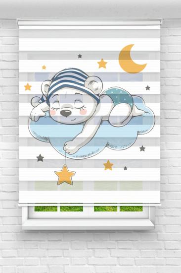 Uyuyan Ayıcık Çocuk ve Bebek Odası Baskılı Zebra Stor Perde