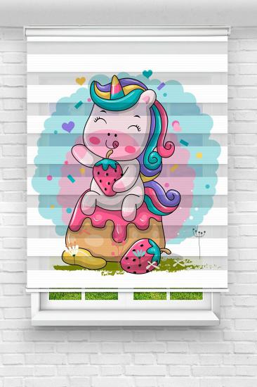 Pasta Ve Unicorn Çocuk ve Bebek Odası Baskılı Zebra Stor Perde