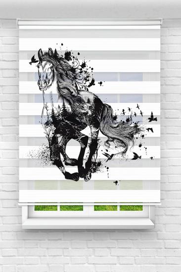 At Figürlü Mutfak ve Oturma Odası Modeli - Basklı Zebra Stor Perde