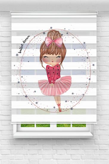 Sevimli Balerin Çocuk ve Bebek Odası Basklı Zebra Stor Perde