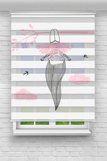 Ters Duran Kız Çocuk ve Bebek Odası Basklı Zebra Stor Perde