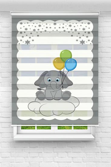 Balon Tutan Yavru Fil Çocuk ve Bebek Odası Baskılı Zebra Stor Perde