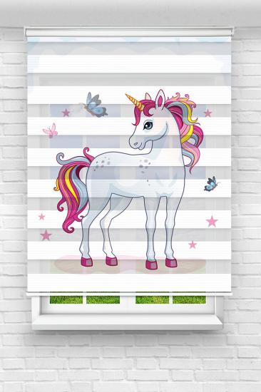 Unicorn At Çocuk ve Bebek Odası Baskılı Zebra Stor Perde