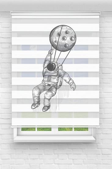 Ay ve Astronot Çocuk ve Bebek Odası Baskılı Zebra Stor Perde