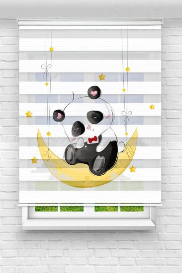 Ayda Oturan Panda Çocuk ve Bebek Odası Baskılı Zebra Stor Perde